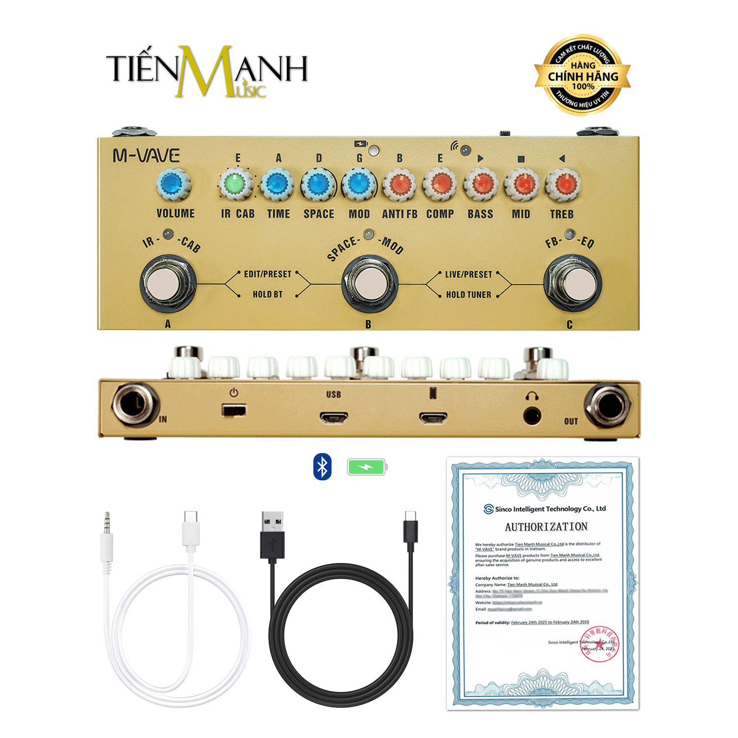Phơ Guitar Acoustic Đa Hiệu Ứng M-Vave CUBE BABY AC - Pin Sạc, Bluetooth